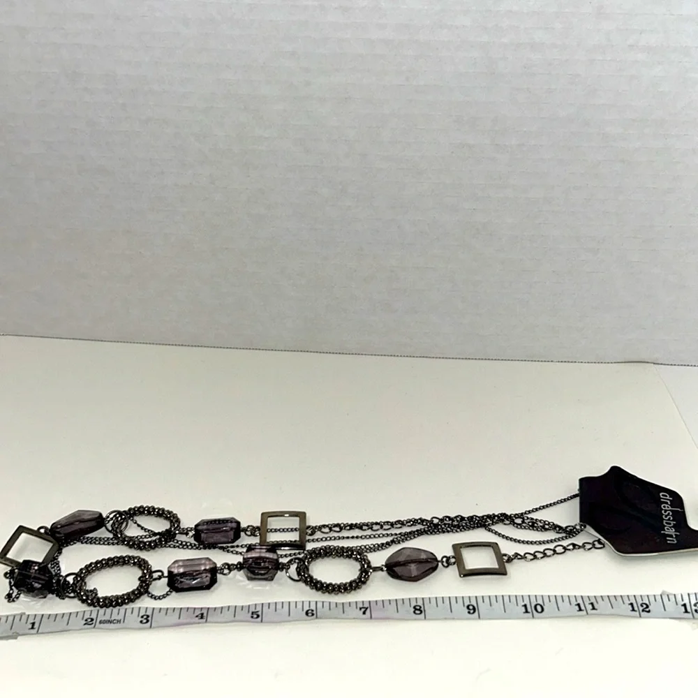 Dress Barn necklace black faceted clear beads black shapes double chain